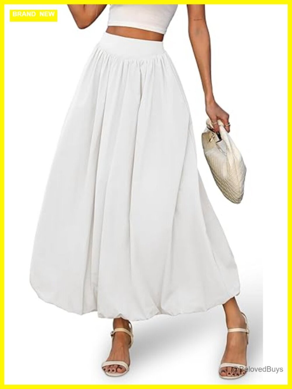 Bubble Maxi Skirt, Elastic Waist, Puffy Hem, A-Line with Pockets